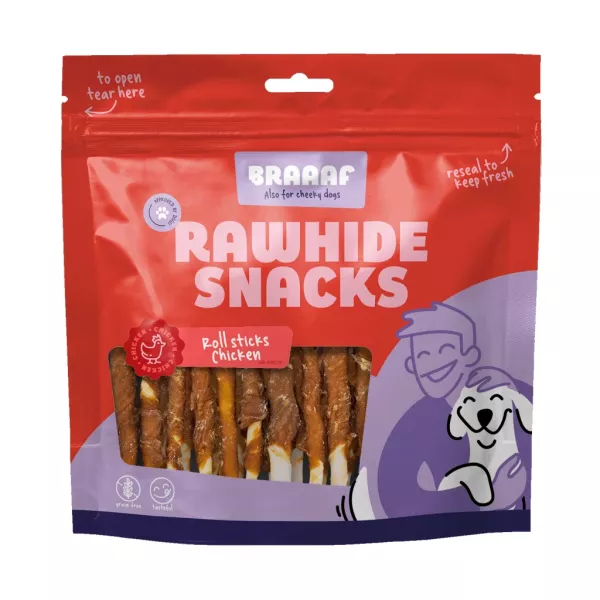 Braaaf Rawhide Roll Sticks Huhn - 30 St.