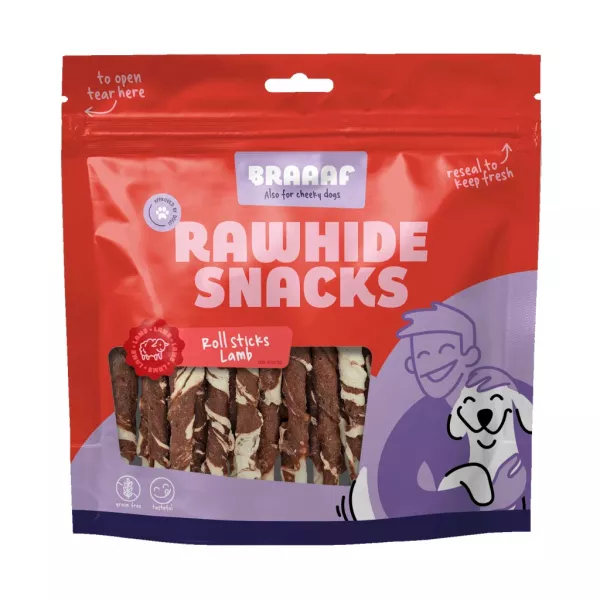 Braaaf Rawhide Roll Sticks Lamm & Fisch - 25 St.